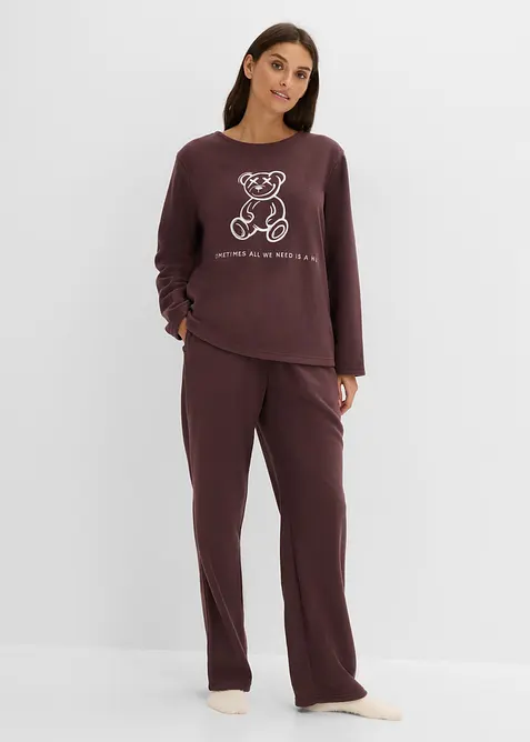 Loungewear Fleece Hausanzug in lila von vorne (Totalaufnahme) - bonprix