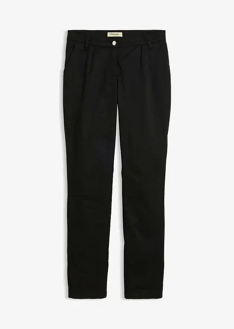 Gefütterte Chinohose aus elastischem Baumwoll-Mix in schwarz von vorne - bonprix