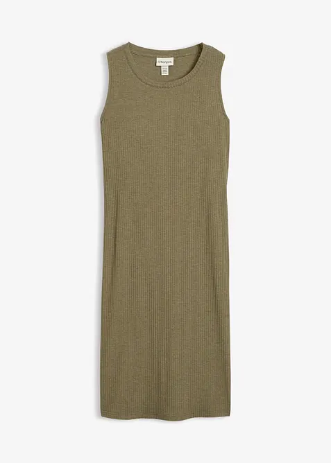 Rippkleid mit seitlichen Schlitzen aus Viskose-Mix in grün von vorne - bonprix