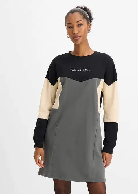 Sweatkleid aus reiner Baumwolle in grau von vorne (Totalaufnahme) - bonprix