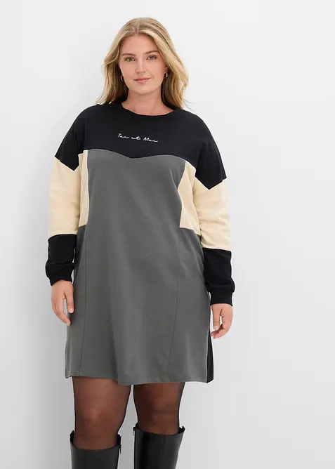 Sweatkleid aus reiner Baumwolle in grau von vorne (Totalaufnahme) - bonprix