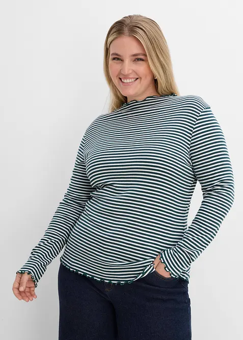Rippshirt aus reiner Baumwolle (2er Pack) in grün von vorne (im Anschnitt) - bonprix