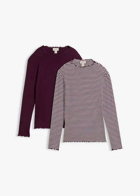 Rippshirt aus reiner Baumwolle (2er Pack) in lila von vorne - bonprix