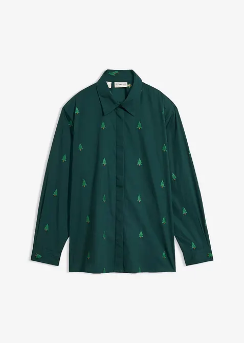 Hemdbluse mit Stickerei aus reiner Bio-Baumwolle in grün von vorne - bonprix