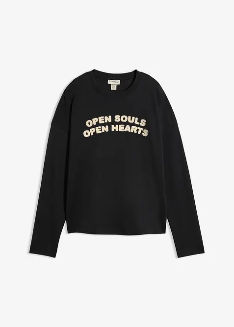 Oversize-Langarmshirt aus schwerer Bio-Baumwolle in schwarz von vorne - bonprix