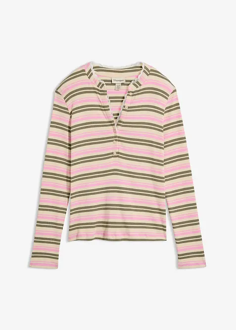 Langarmshirt mit Spitzenbesatz aus reiner Baumwolle in beige von vorne - bonprix