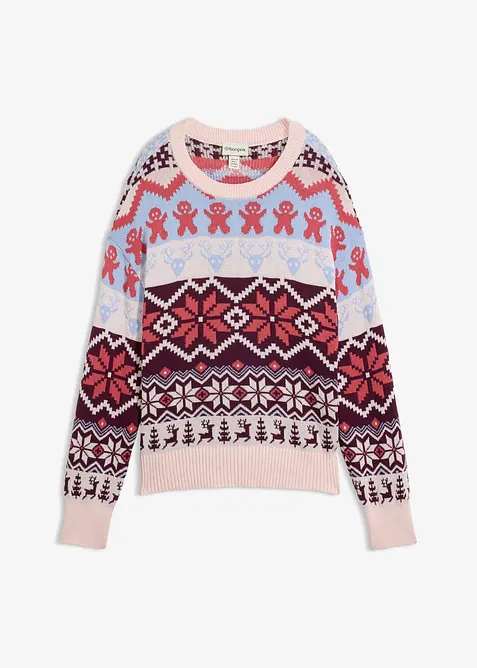 Pullover aus Baumwoll-Mix mit winterlichen Motiven in blau von vorne - bonprix