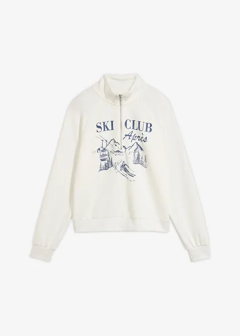 Troyer-Sweatshirt aus Scuba in weiß von vorne - bonprix