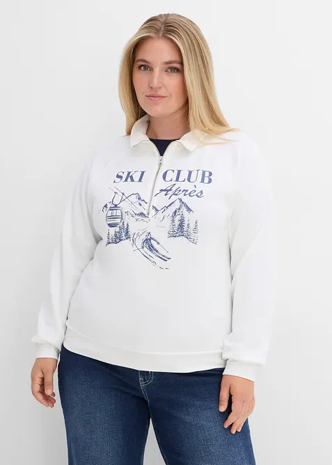 Troyer-Sweatshirt aus Scuba in weiß von vorne (im Anschnitt) - bonprix