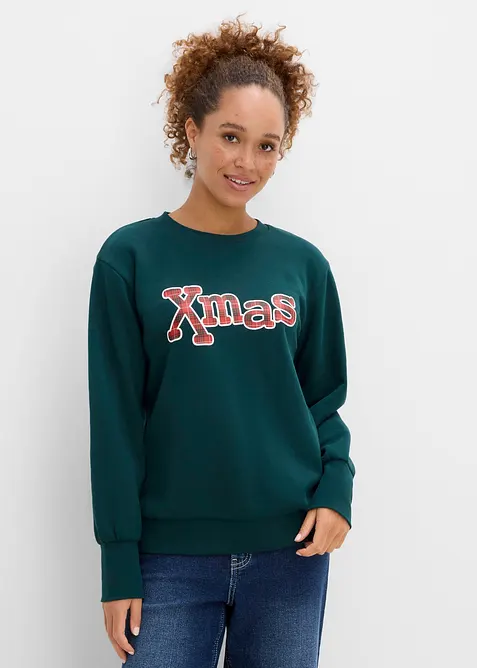 Sweatshirt aus Baumwoll-Mix in grün von vorne (im Anschnitt) - bonprix