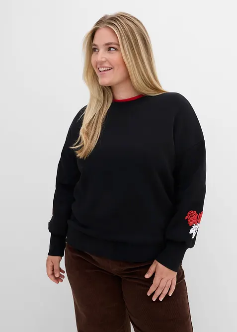 Sweatshirt aus Baumwoll-Mix in schwarz von vorne (im Anschnitt) - bonprix
