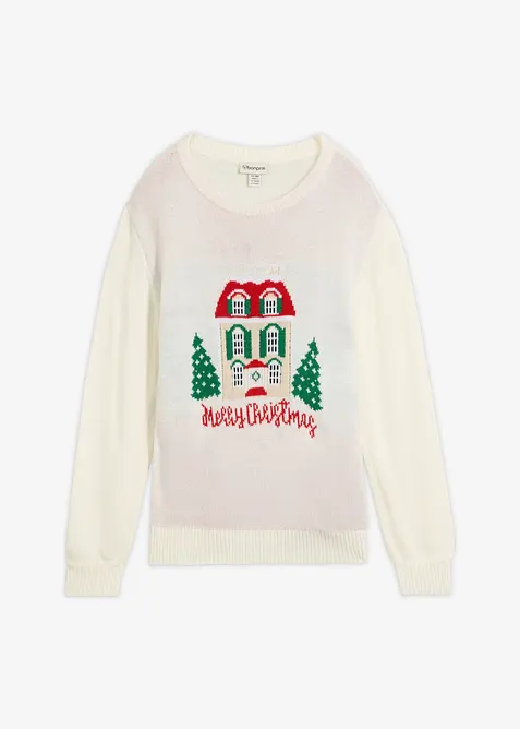 Pullover mit Weihnachtsmotiv in weiß von vorne - bonprix