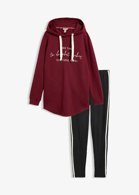 Jogginganzug mit Long-Sweatshirt und Leggings (2-tlg.) in rot von vorne - bonprix