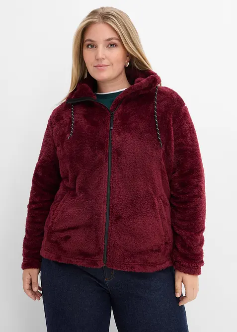 Teddy-Fleece-Jacke in rot von vorne (im Anschnitt) - bonprix