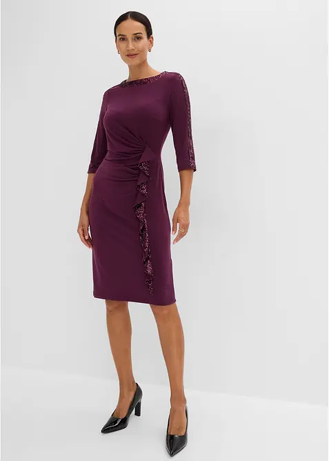 Jerseykleid mit Pailletten in lila von vorne (Totalaufnahme) - bonprix