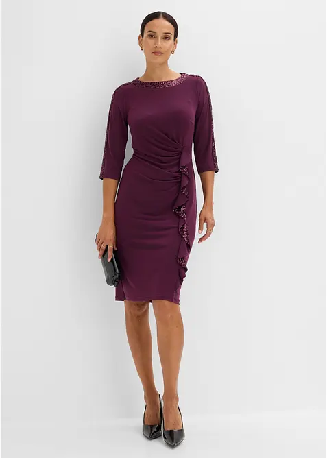 Jerseykleid mit Pailletten in lila im Look von vorne (Totalaufnahme) - bonprix