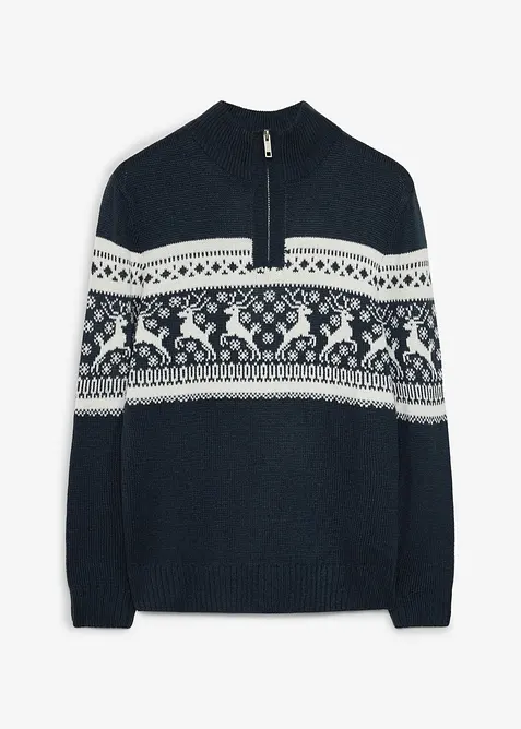 Norweger-Pullover in Regular Fit in blau von vorne - bonprix