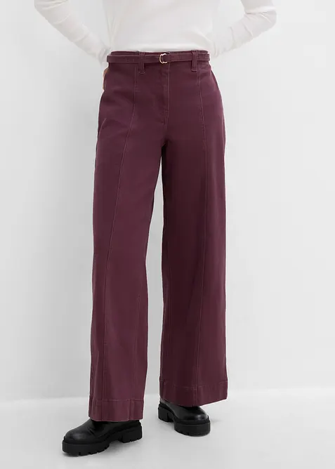 Twillhose aus elastischem Baumwoll-Mix (Doppelpack 2-tlg. Set) in lila von vorne - bonprix