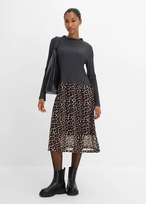 Shirtkleid im Materialmix mit reiner Baumwolle in grau im Look von vorne (Totalaufnahme) - bonprix