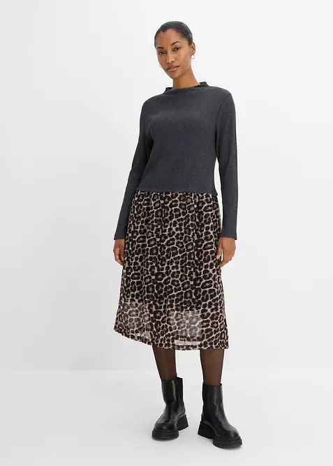 Shirtkleid im Materialmix mit reiner Baumwolle in grau von vorne (Totalaufnahme) - bonprix