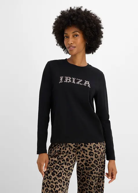 Langarmshirt (2er Pack) aus purer Baumwolle in schwarz von vorne (im Anschnitt) - bonprix