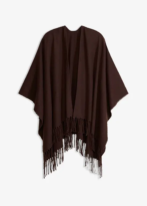 Poncho mit Fransen in braun von vorne - bonprix