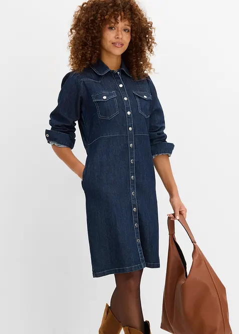 Kurzes Jeanskleid in blau von vorne (Totalaufnahme) - bonprix