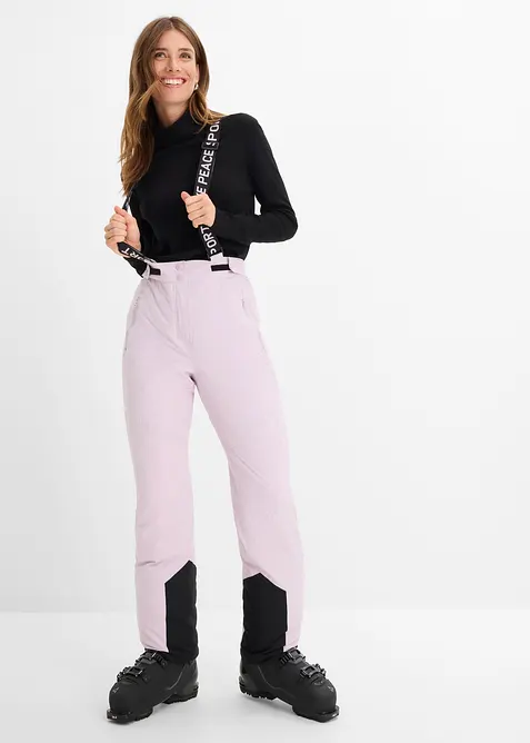 wasserdichte Ski-Funktions-Thermohose mit abnehmbaren Trägern in lila von vorne - bonprix