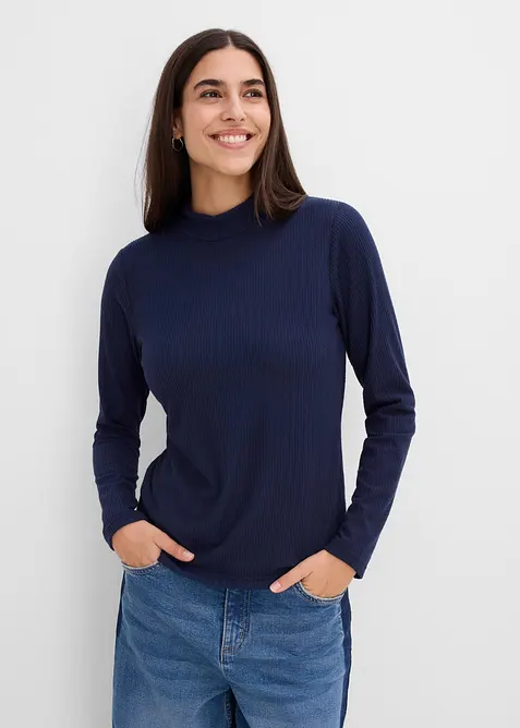 Thermoshirt mit Stehkragen in blau von vorne (im Anschnitt) - bonprix