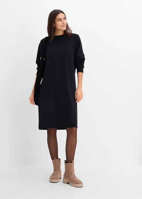Sweatkleid aus reiner Bio-Baumwolle in schwarz im Look von vorne (Totalaufnahme) - bonprix