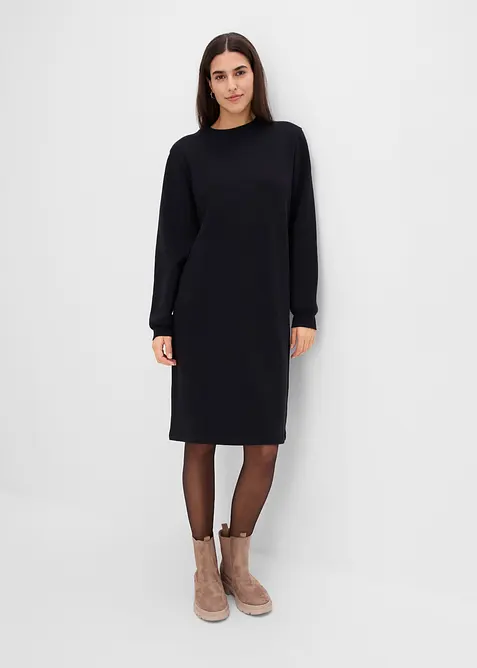 Sweatkleid aus reiner Bio-Baumwolle in schwarz von vorne (Totalaufnahme) - bonprix