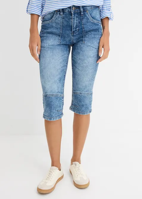 Capri-Jeans Mid Waist, Stretch in blau von vorne - bonprix