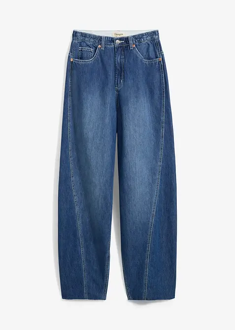 Balloon-Jeans, High Waist, Super Soft in blau von vorne - bonprix