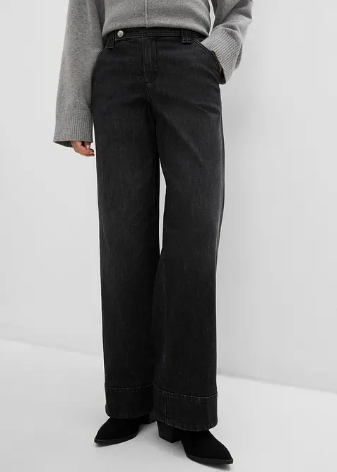 Wide-Leg-Jeans High Waist in grau von vorne - bonprix
