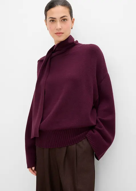Oversize-Pullover aus softem Viskose-Mix in rot von vorne (im Anschnitt) - bonprix