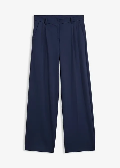 Bundfaltenhose aus bequemen Punto di Roma in blau von vorne - bonprix