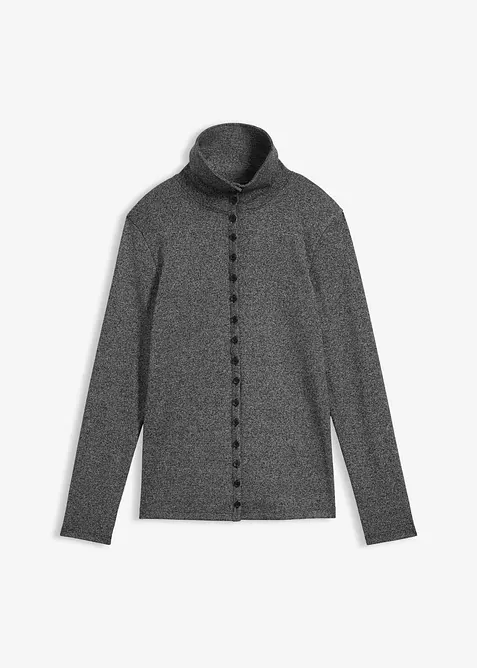 Langarmshirt mit Knopfleiste in schwarz von vorne - bonprix