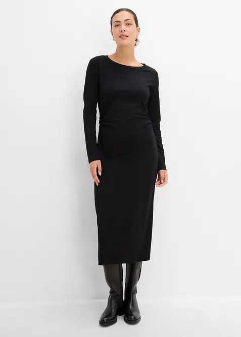 Midikleid aus softem Viskose-Mix in schwarz von vorne (Totalaufnahme) - bonprix