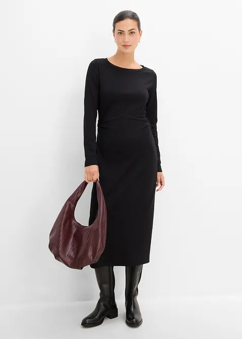 Midikleid aus softem Viskose-Mix in schwarz im Look von vorne (Totalaufnahme) - bonprix