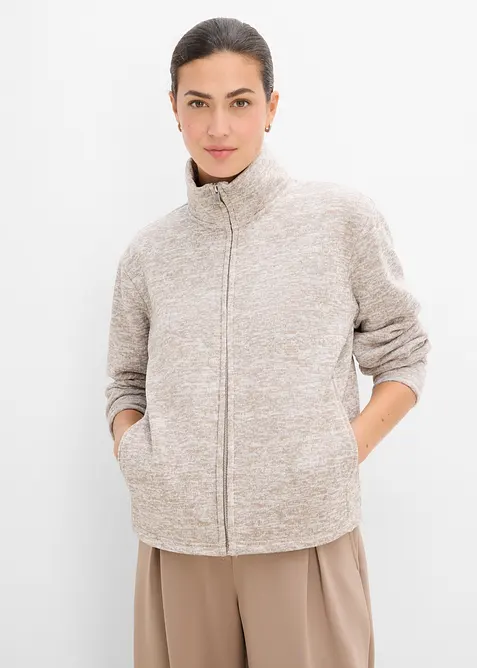 Fleecejacke mit Stehkragen in braun von vorne (im Anschnitt) - bonprix