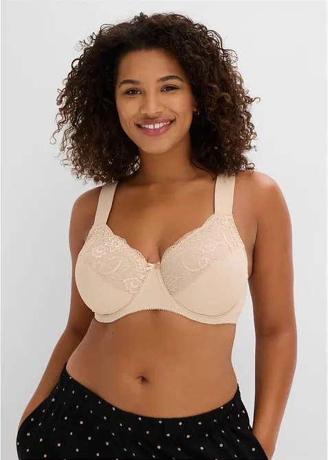 Minimizer-BH mit gepolsterten Trägern (3er Pack) in beige von vorne (im Anschnitt) - bonprix