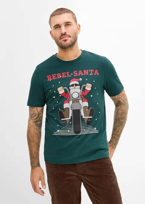 T-Shirt mit Weihnachtsmotiv in grün von vorne (im Anschnitt) - bonprix