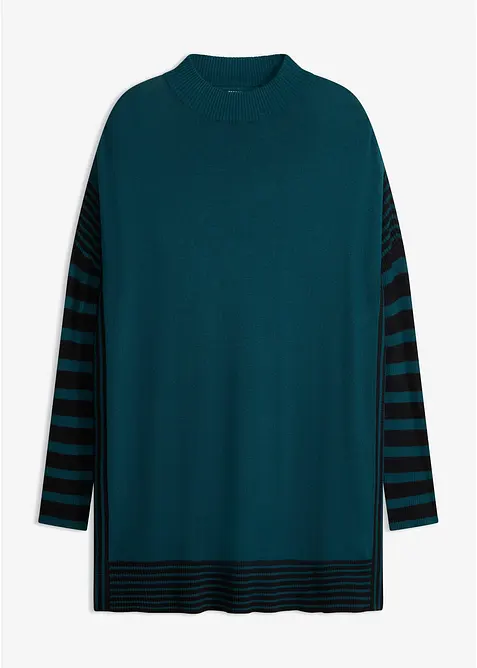 Oversized Longpullover aus Strick in petrol von vorne - bonprix