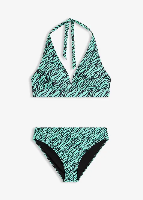 Neckholder-Bikini mit hohem Beinausschnitt schnell trocknend (2-tlg.Set) in grün von vorne - bonprix