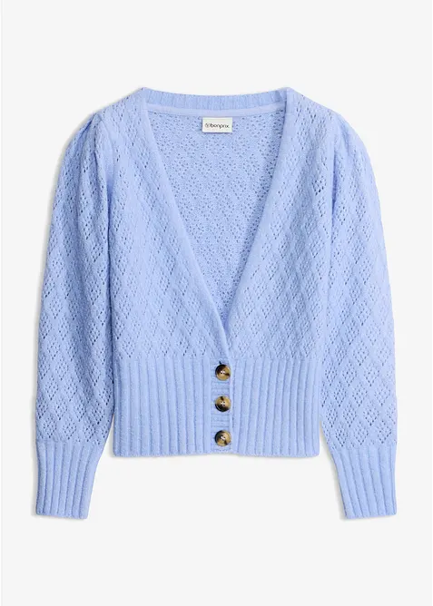 Feinstrickjacke mit Knopfdetails in blau von vorne - bonprix