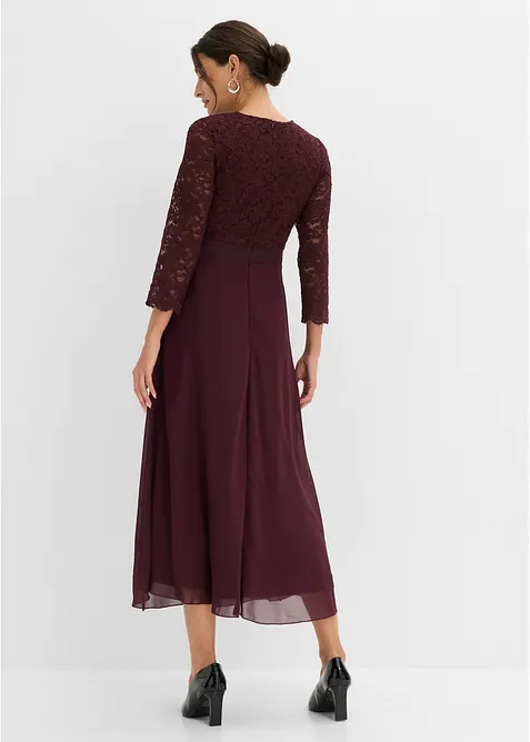 Midikleid aus leichtem Chiffon mit Spitzen-Oberteil in rot von hinten (Totalaufnahme) - bonprix