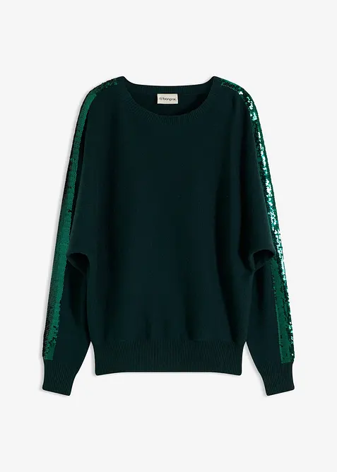 Feinstrickpullover mit Pailletten in grün von vorne - bonprix