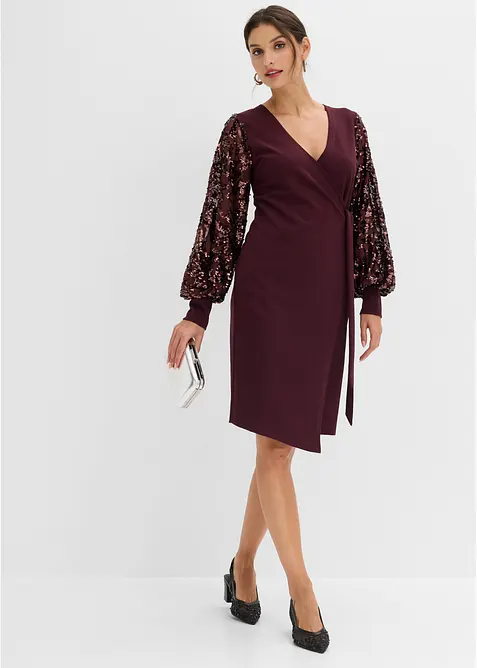 Midikleid mit Paillettenstickerei an den Ärmel in rot im Look von vorne (Totalaufnahme) - bonprix