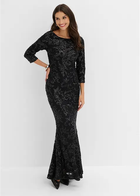 Paillettenkleid mit Rückenausschnitt in schwarz von vorne (Totalaufnahme) - bonprix