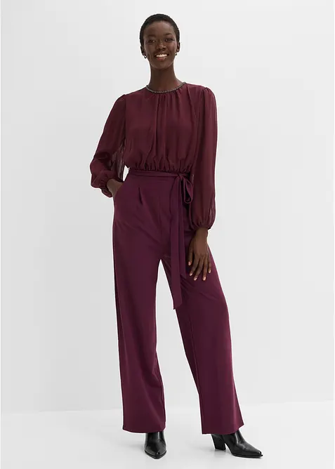 Chiffon Jumpsuit mit Bindeband in rot von vorne (Totalaufnahme) - bonprix